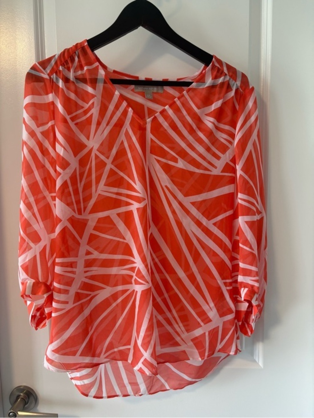 Banana Republic Orange Geometric Sheer Blouse Size Small